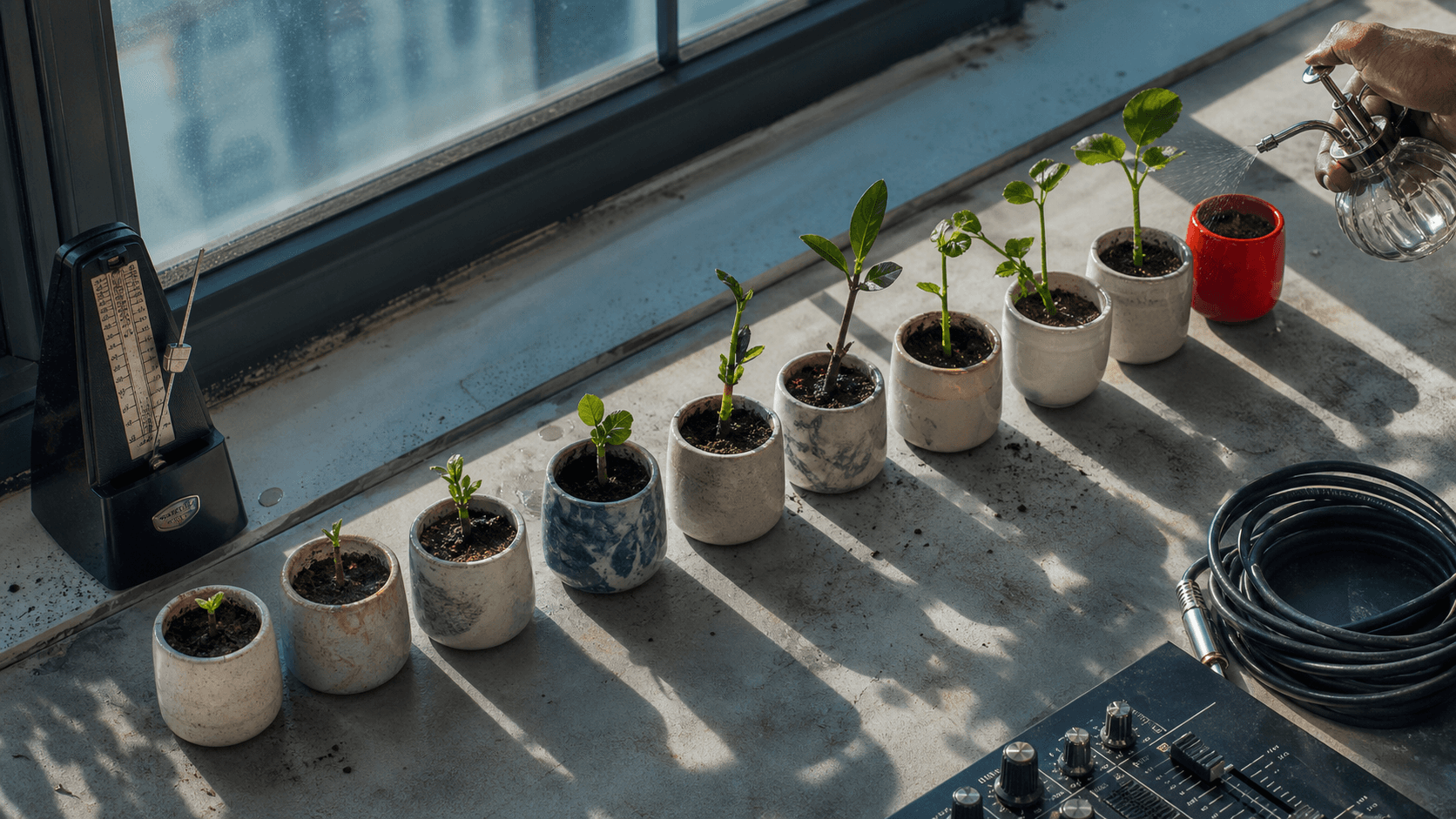 A sequence of growing plants representing regular support